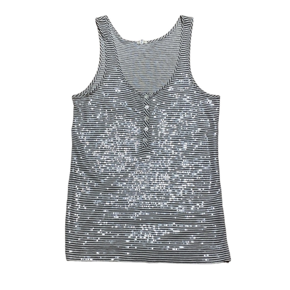 J Crew Tank Top Women’s XS Blue Stripes Sequins Sleeveless Blouse Casual Shirt